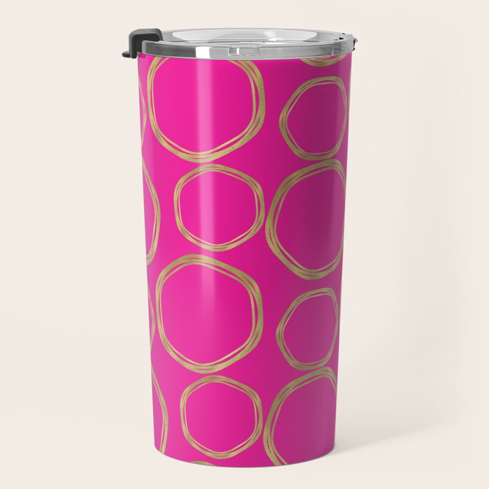 Hot Pink & Gold Circles Travel Mug Gallery Image 3