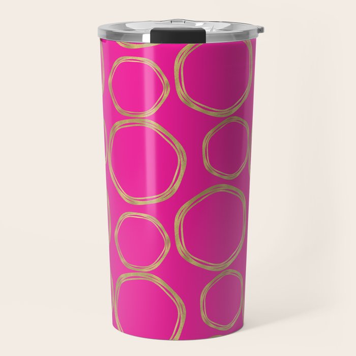 Hot Pink & Gold Circles Travel Mug Gallery Image 1