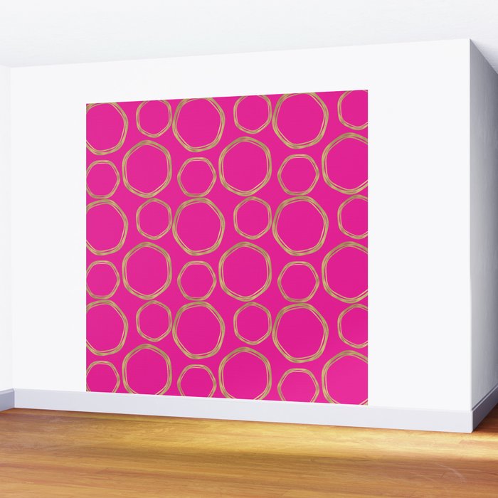 Hot Pink & Gold Circles Wall Mural Gallery Image 2