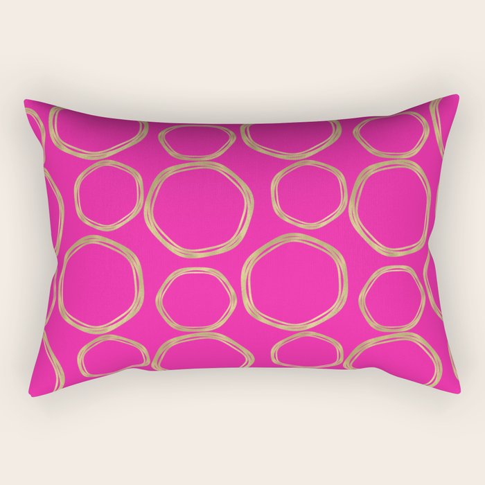 Hot Pink & Gold Circles Rectangular Pillow Gallery Image 1