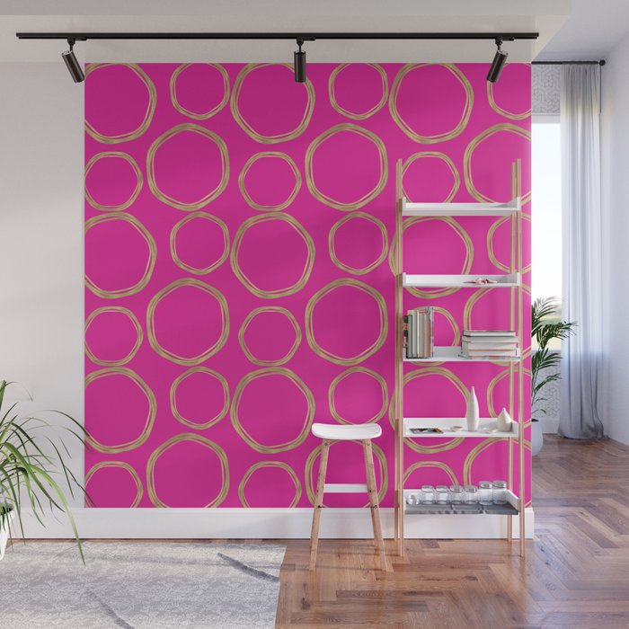 Hot Pink & Gold Circles Wall Mural Gallery Image 1