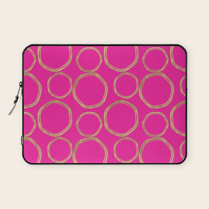 Hot Pink & Gold Circles Laptop Sleeve Gallery Image 1