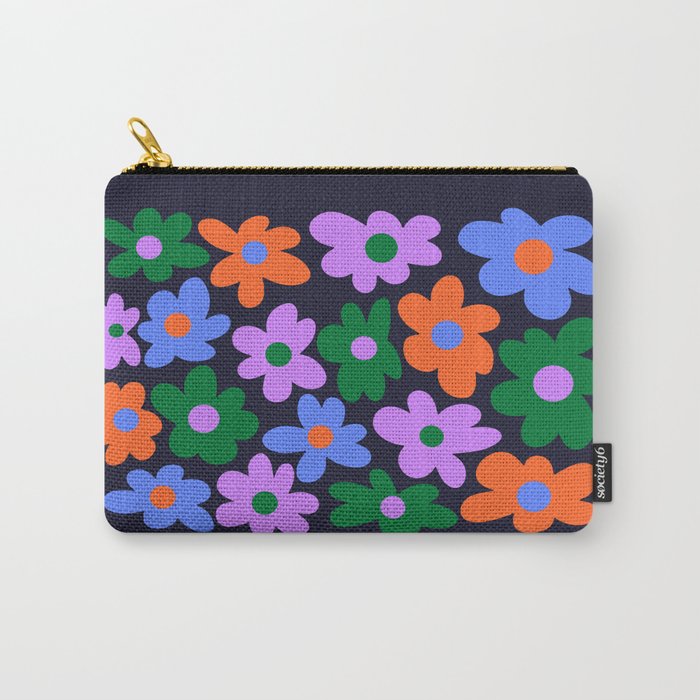 Retro Flowers: Midnight Black Edition Carry All Pouch Gallery Image 1