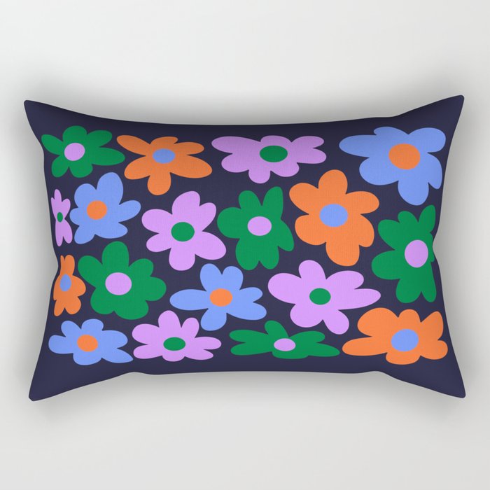Retro Flowers: Midnight Black Edition Rectangular Pillow Gallery Image 2