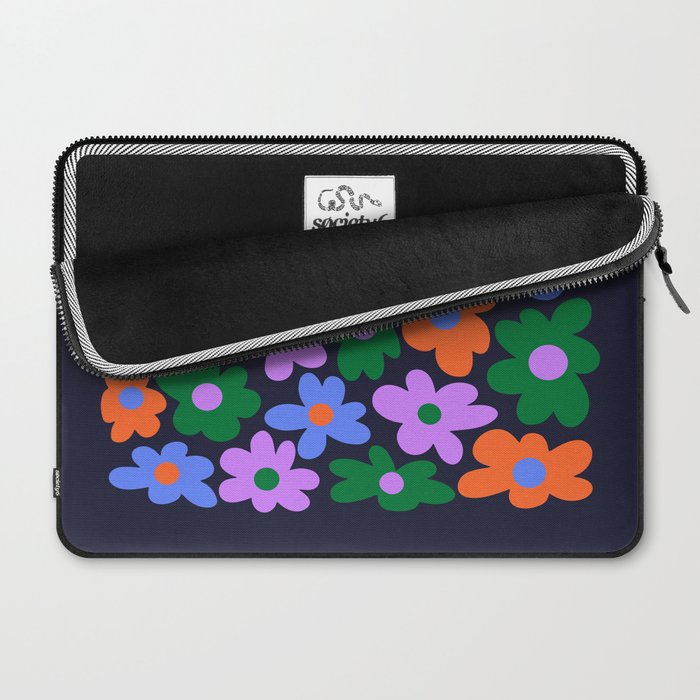 Retro Flowers: Midnight Black Edition Laptop Sleeve Gallery Image 2