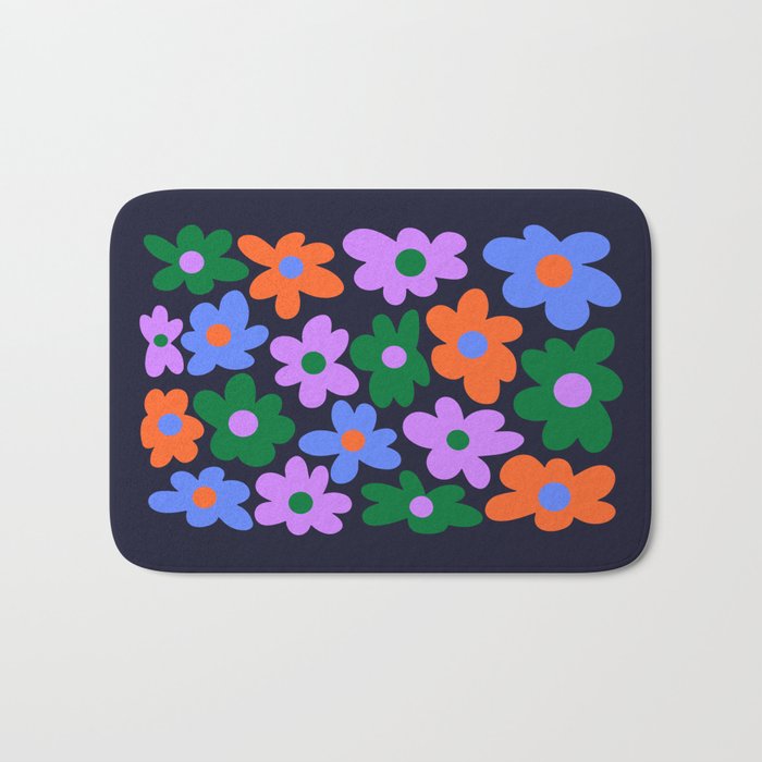 Retro Flowers: Midnight Black Edition Bath Mat Gallery Image 1