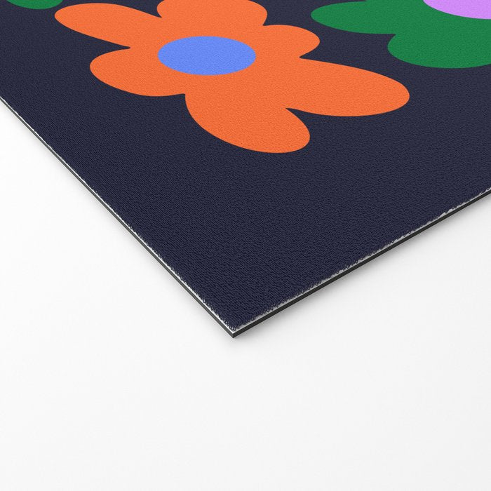 Retro Flowers: Midnight Black Edition Welcome Mat Gallery Image 2