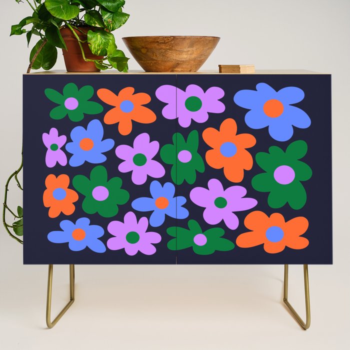 Retro Flowers: Midnight Black Edition Credenza Gallery Image 1