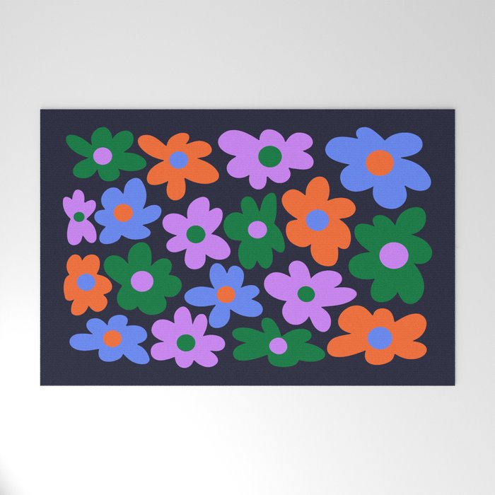 Retro Flowers: Midnight Black Edition Welcome Mat Gallery Image 1