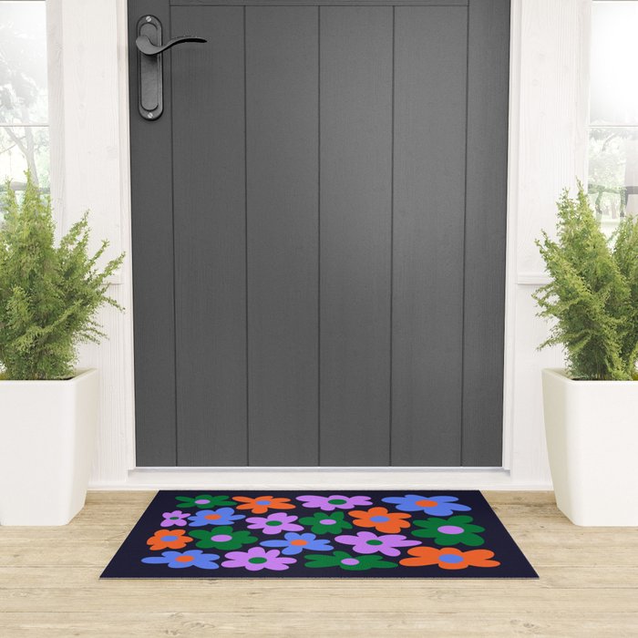 Retro Flowers: Midnight Black Edition Welcome Mat Gallery Image 3