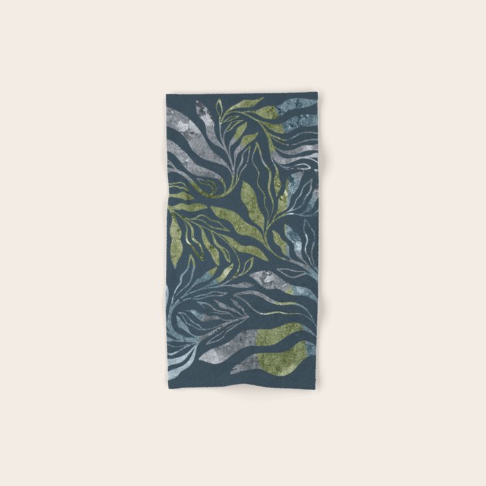 Endless Dark Leaf Illustration 1.1 Celestial Blue-Green Bath Towel Gallery Image 1