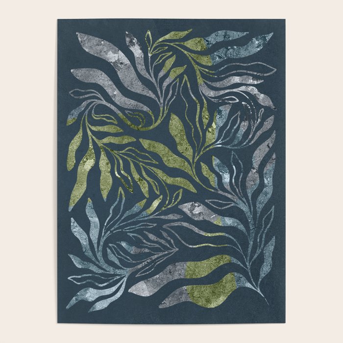 Endless Dark Leaf Illustration 1.1 Celestial Blue-Green Poster Gallery Image 1