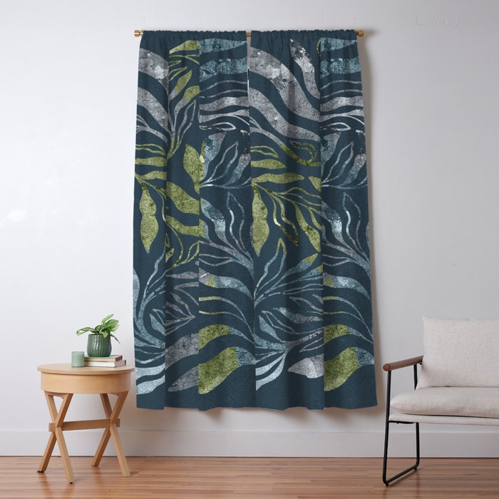 Endless Dark Leaf Illustration 1.1 Celestial Blue-Green Window Curtain Gallery Image 5