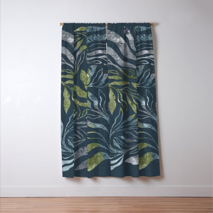 Endless Dark Leaf Illustration 1.1 Celestial Blue-Green Window Curtain Gallery Image 3
