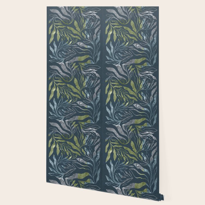 Endless Dark Leaf Illustration 1.1 Celestial Blue-Green Wallpaper Gallery Image 2