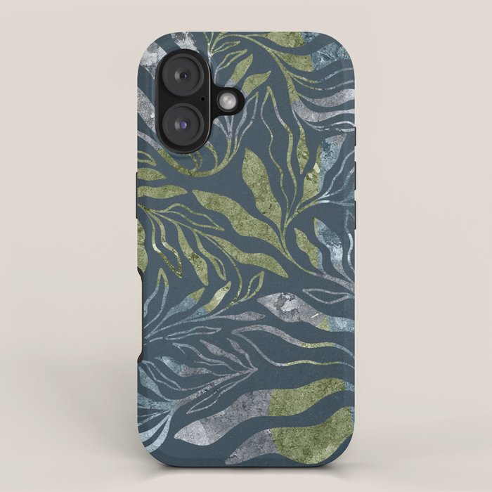 Endless Dark Leaf Illustration 1.1 Celestial Blue-Green iPhone Case Gallery Image 1