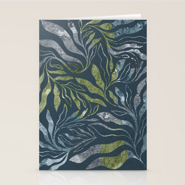 Endless Dark Leaf Illustration 1.1 Celestial Blue-Green Stationery Card Gallery Image 2