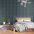Endless Dark Leaf Illustration 1.1 Celestial Blue-Green Wallpaper Gallery Image 3