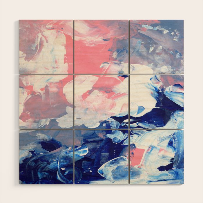 Ejaaz Haniff Abstract Acrylic Palette Knife Painting Blue Pink: 'Summer Storm' Wood Wall Art Gallery Image 1
