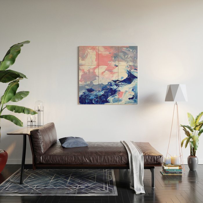 Ejaaz Haniff Abstract Acrylic Palette Knife Painting Blue Pink: 'Summer Storm' Wood Wall Art Gallery Image 2