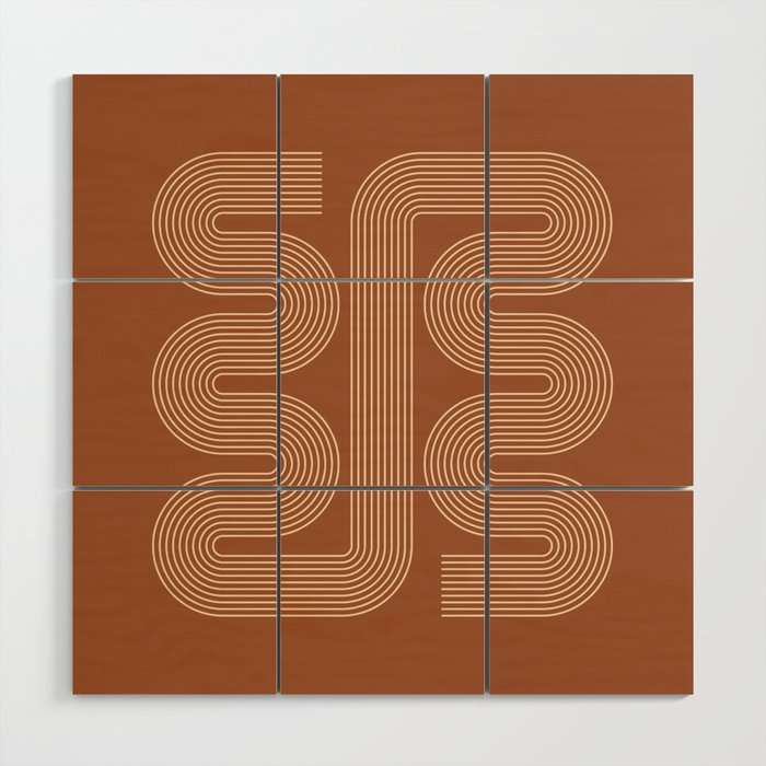 Geometric Lines in Terracotta and Beige 76 (Mid century Midern Rainbow Abstract) Wood Wall Art Gallery Image 1