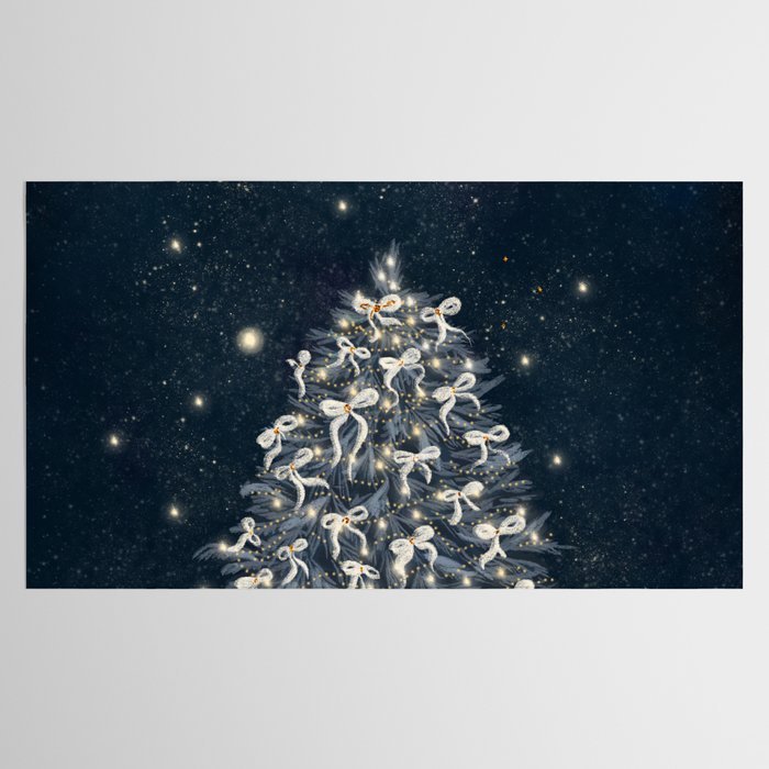 Elegant Starry Night Christmas Tree with Angelic Bows Tablecloth Gallery Image 2