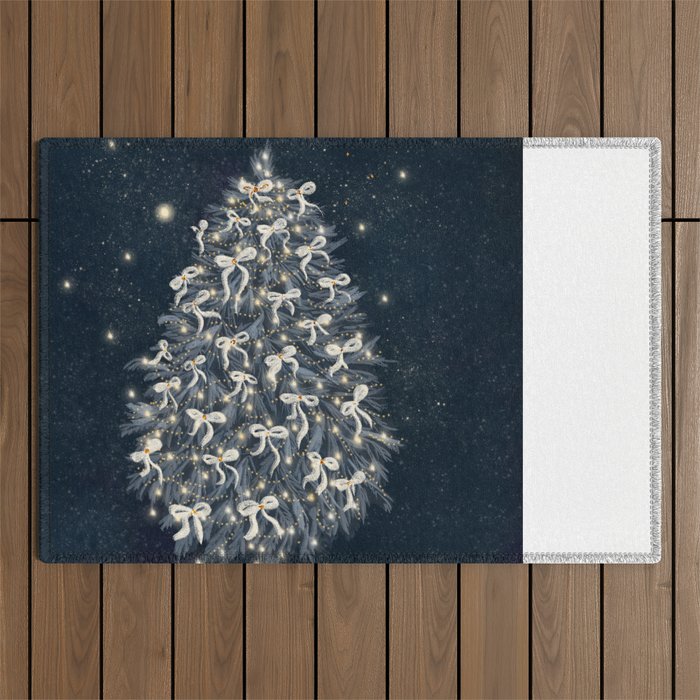 Elegant Starry Night Christmas Tree with Angelic Bows Outdoor Rug Gallery Image 1