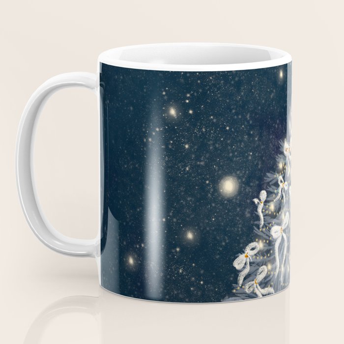 Elegant Starry Night Christmas Tree with Angelic Bows Coffee Mug Gallery Image 3