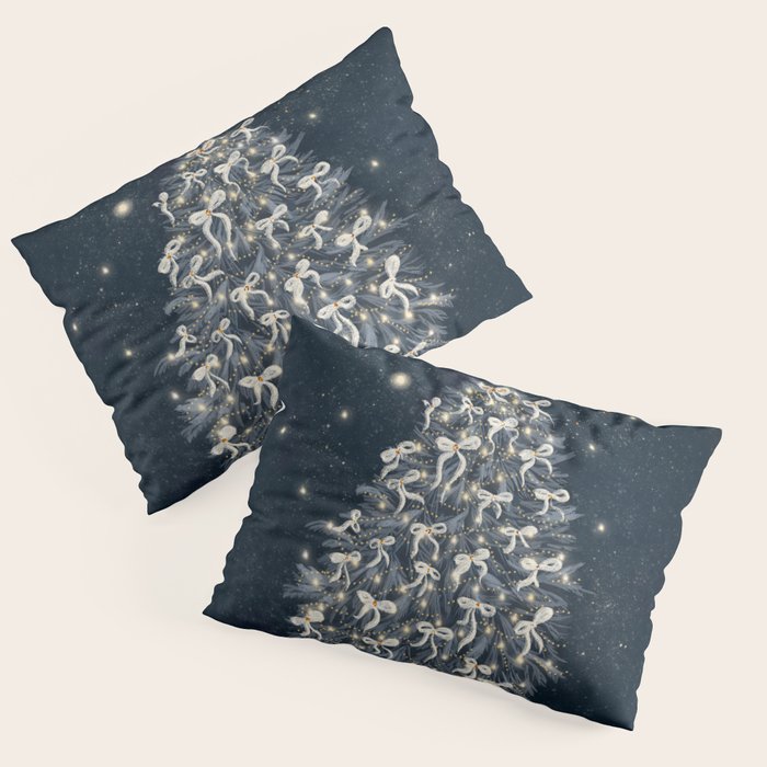 Elegant Starry Night Christmas Tree with Angelic Bows Pillow Sham Gallery Image 1