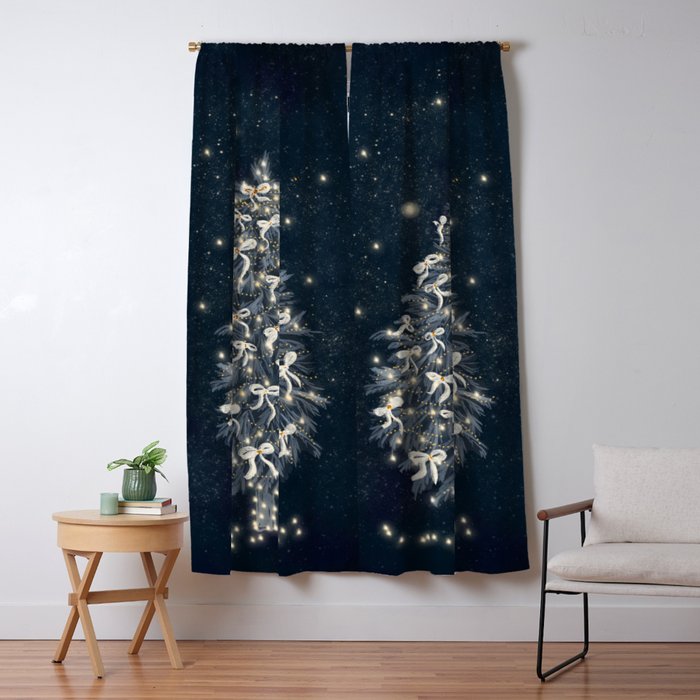 Elegant Starry Night Christmas Tree with Angelic Bows Window Curtain Gallery Image 5