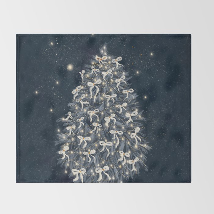 Elegant Starry Night Christmas Tree with Angelic Bows Throw Blanket Gallery Image 2