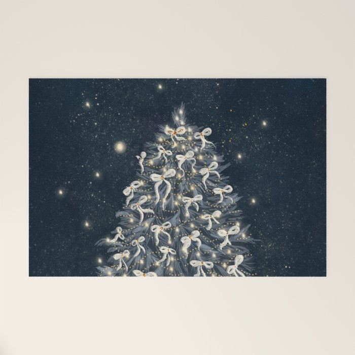 Elegant Starry Night Christmas Tree with Angelic Bows Welcome Mat Gallery Image 1