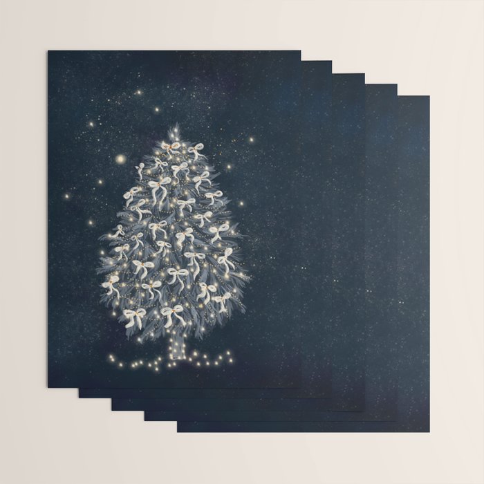Elegant Starry Night Christmas Tree with Angelic Bows Wrapping Paper Gallery Image 3