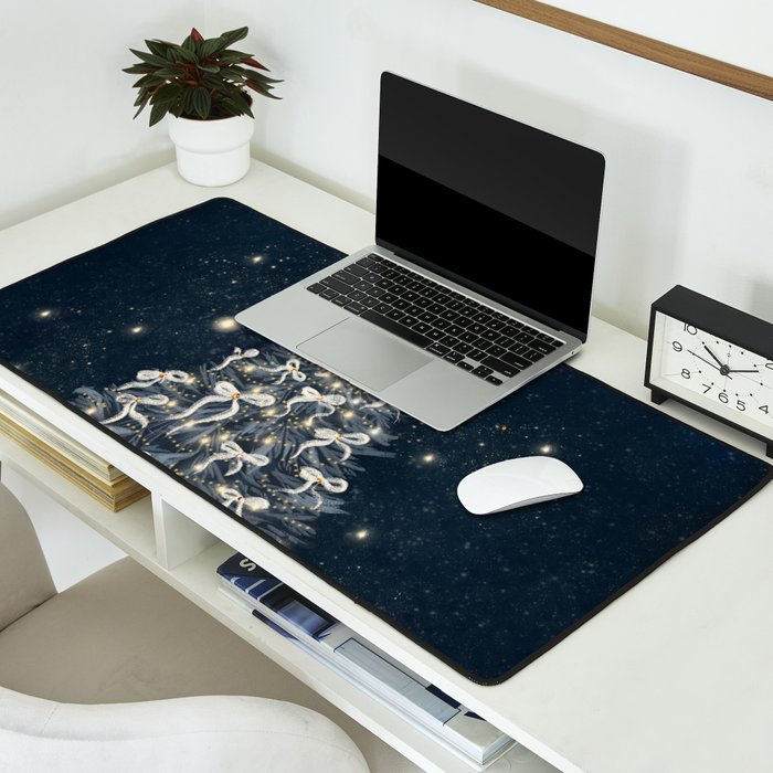 Elegant Starry Night Christmas Tree with Angelic Bows Desk Mat Gallery Image 2