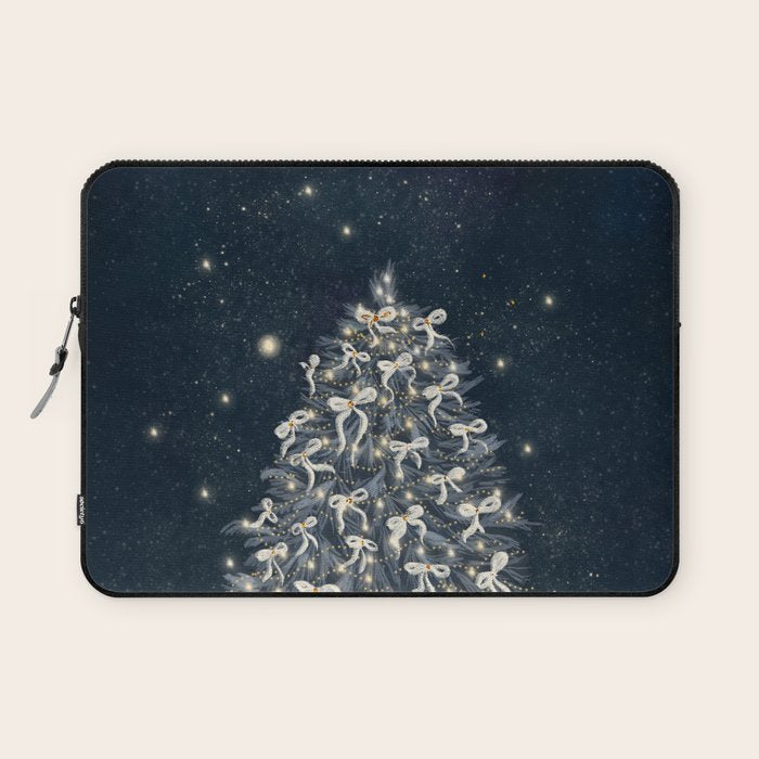 Elegant Starry Night Christmas Tree with Angelic Bows Laptop Sleeve Gallery Image 1