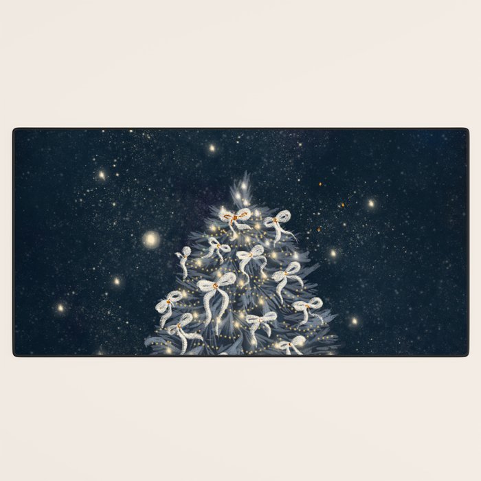 Elegant Starry Night Christmas Tree with Angelic Bows Desk Mat Gallery Image 3