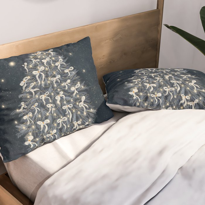 Elegant Starry Night Christmas Tree with Angelic Bows Pillow Sham Gallery Image 2