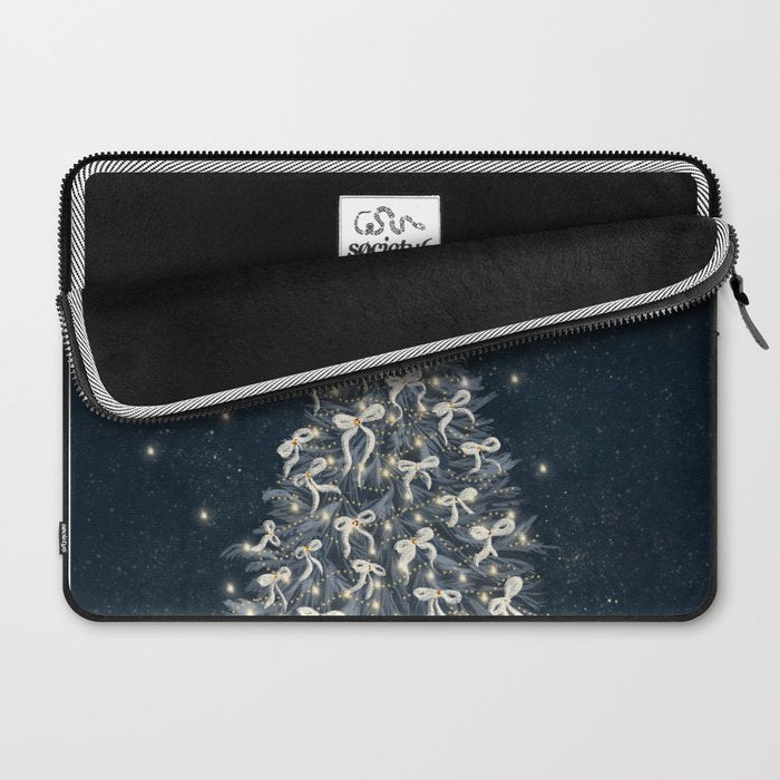 Elegant Starry Night Christmas Tree with Angelic Bows Laptop Sleeve Gallery Image 2