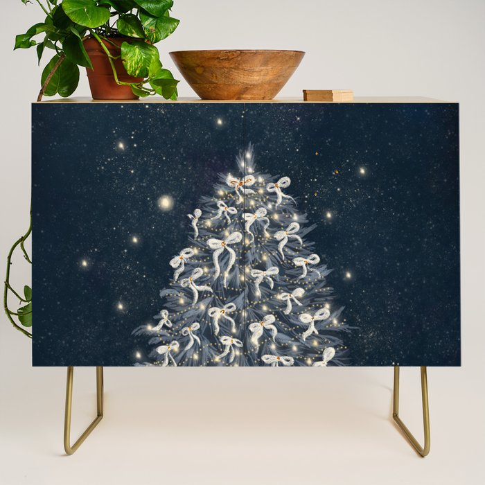 Elegant Starry Night Christmas Tree with Angelic Bows Credenza Gallery Image 1