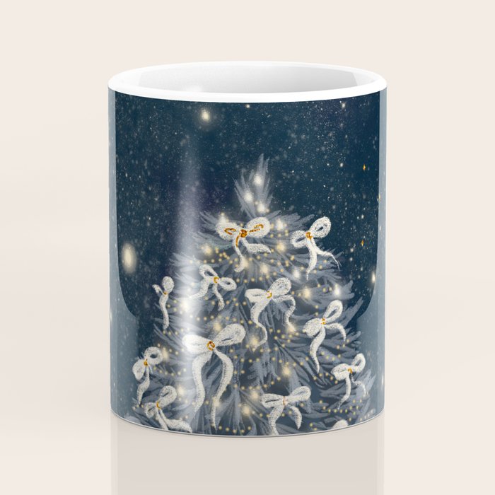 Elegant Starry Night Christmas Tree with Angelic Bows Coffee Mug Gallery Image 4