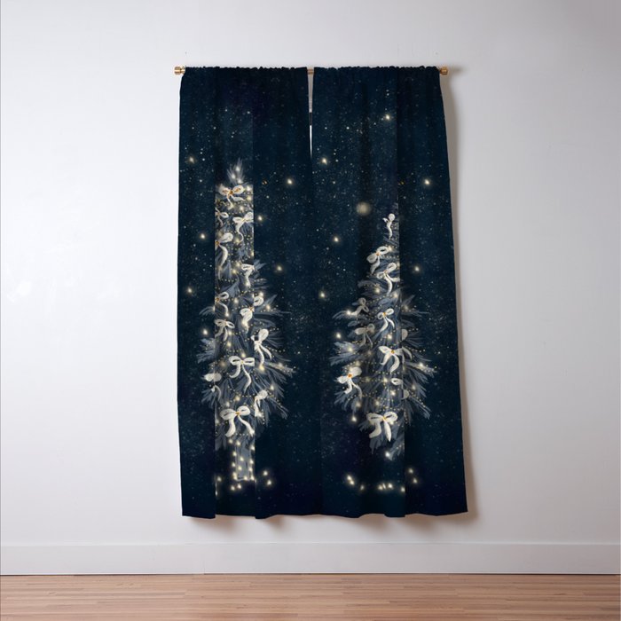 Elegant Starry Night Christmas Tree with Angelic Bows Window Curtain Gallery Image 3