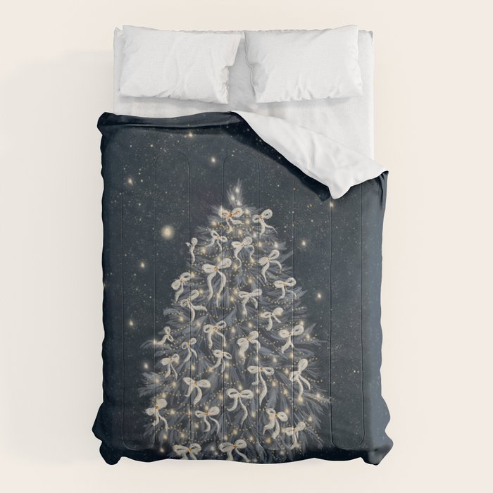 Elegant Starry Night Christmas Tree with Angelic Bows Comforter Gallery Image 1