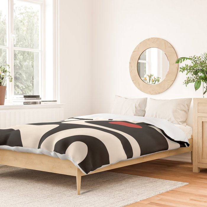 Retro Piquet Mid Century Modern Abstract Pattern in Black, Red, and Almond Cream Duvet Cover Gallery Image 2