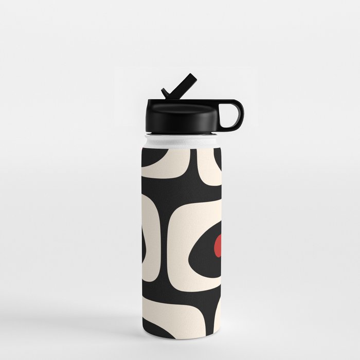 Retro Piquet Mid Century Modern Abstract Pattern in Black, Red, and Almond Cream Water Bottle Gallery Image 1