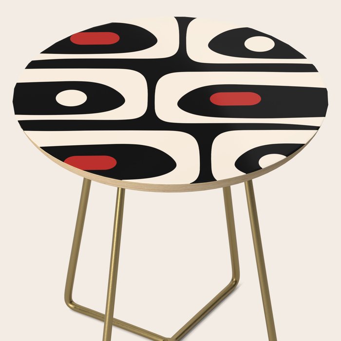 Retro Piquet Mid Century Modern Abstract Pattern in Black, Red, and Almond Cream Side Table Gallery Image 2