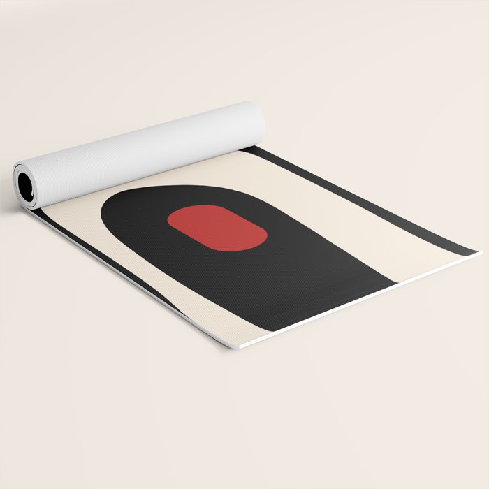 Retro Piquet Mid Century Modern Abstract Pattern in Black, Red, and Almond Cream Yoga Mat Gallery Image 2