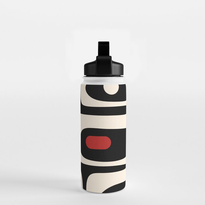 Retro Piquet Mid Century Modern Abstract Pattern in Black, Red, and Almond Cream Water Bottle Gallery Image 2
