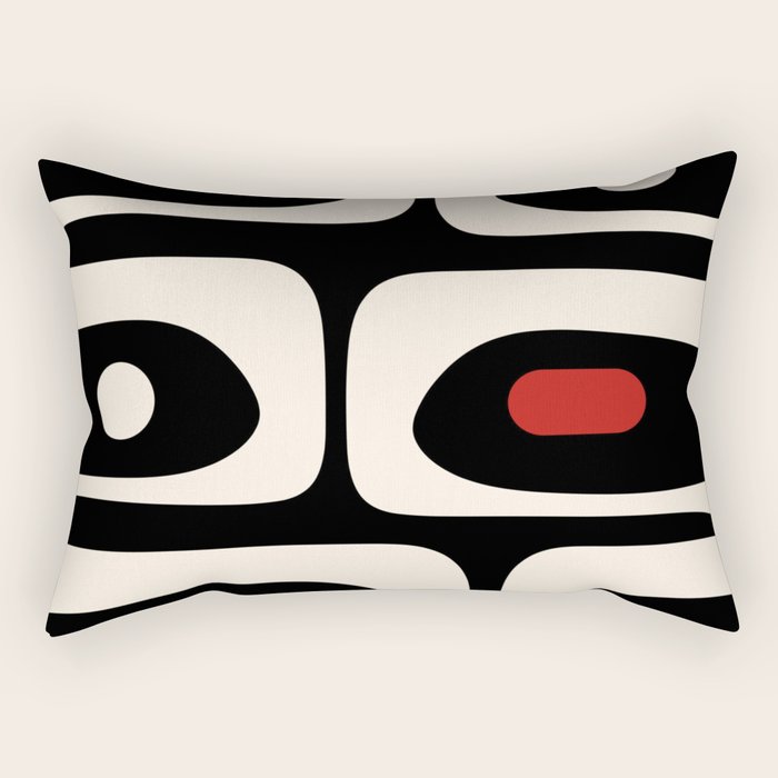 Retro Piquet Mid Century Modern Abstract Pattern in Black, Red, and Almond Cream Rectangular Pillow Gallery Image 2