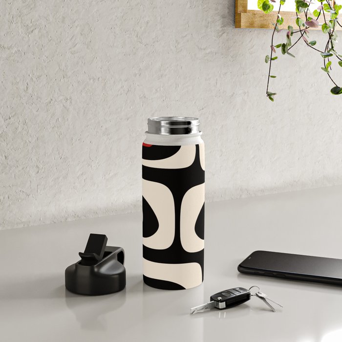 Retro Piquet Mid Century Modern Abstract Pattern in Black, Red, and Almond Cream Water Bottle Gallery Image 4