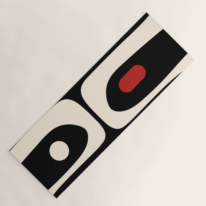 Retro Piquet Mid Century Modern Abstract Pattern in Black, Red, and Almond Cream Yoga Mat Gallery Image 1